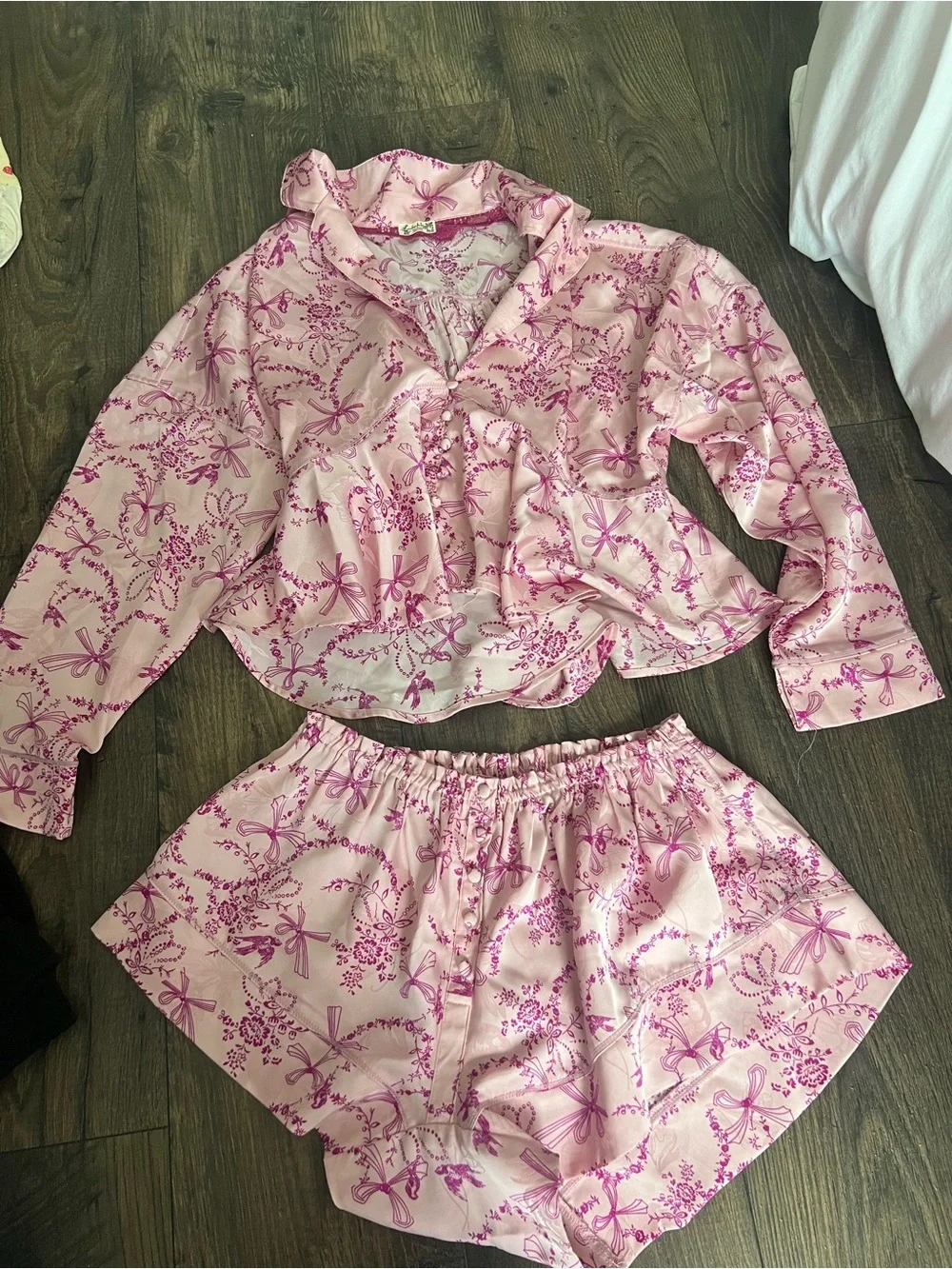 Free People Pink Floral Ribbon Print Pajama Set